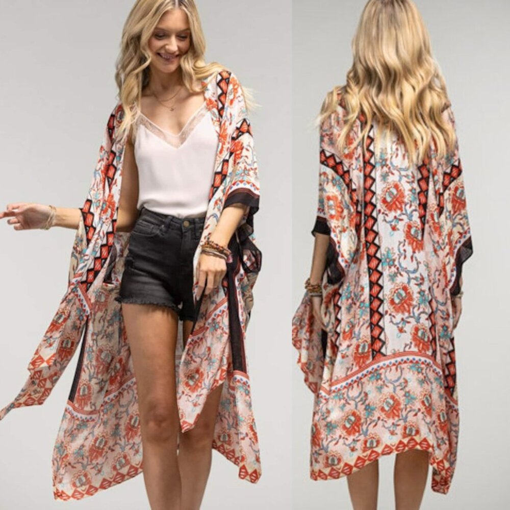 Peach Cream Floral Amelia Kimono